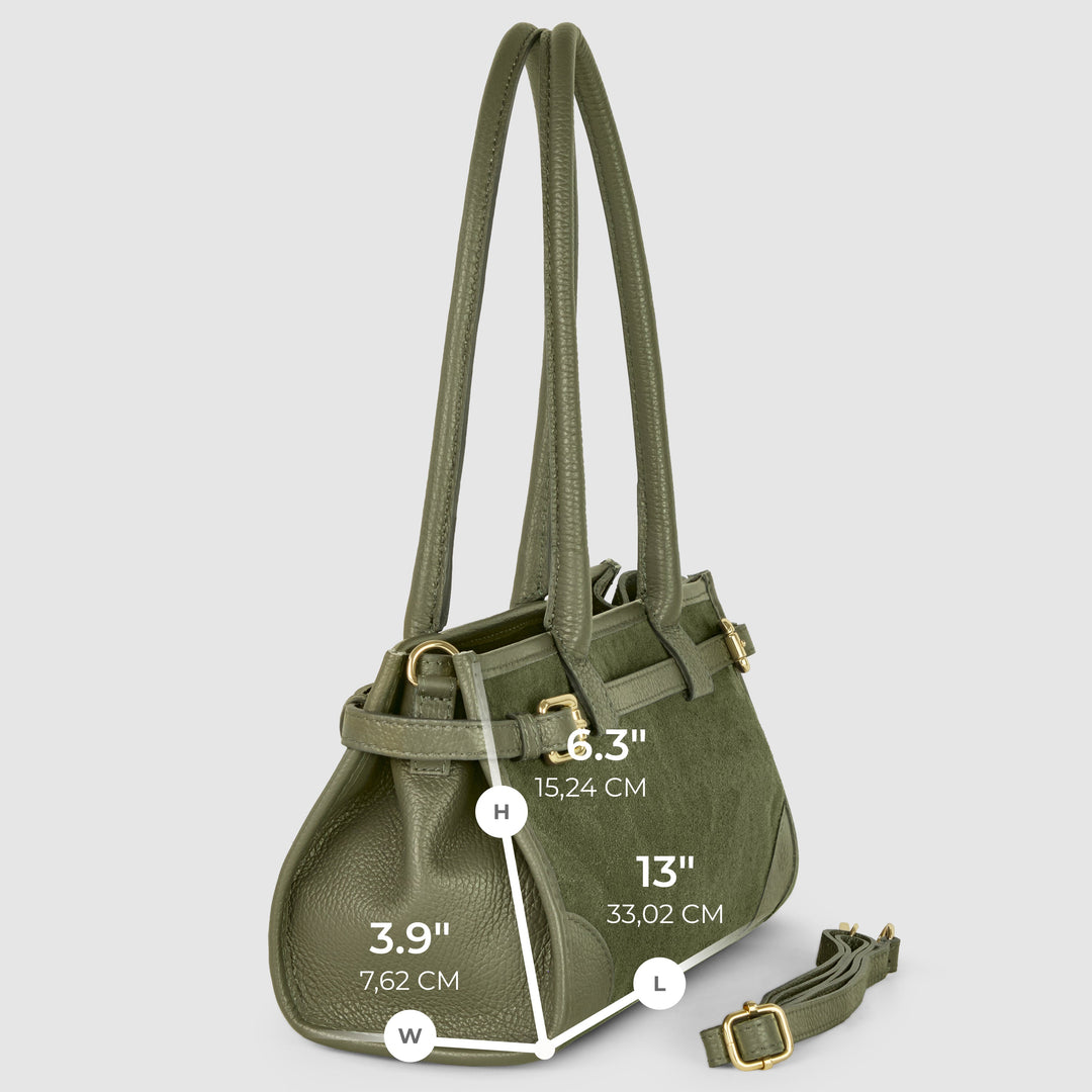 Italian Genuine Suede &amp; Full-Grain Leather Shoulder Bag | Lodi