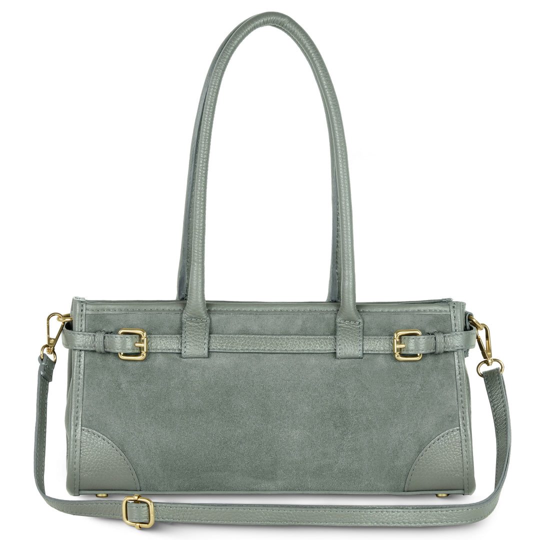 Italian Genuine Suede &amp; Full-Grain Leather Shoulder Bag | Lodi