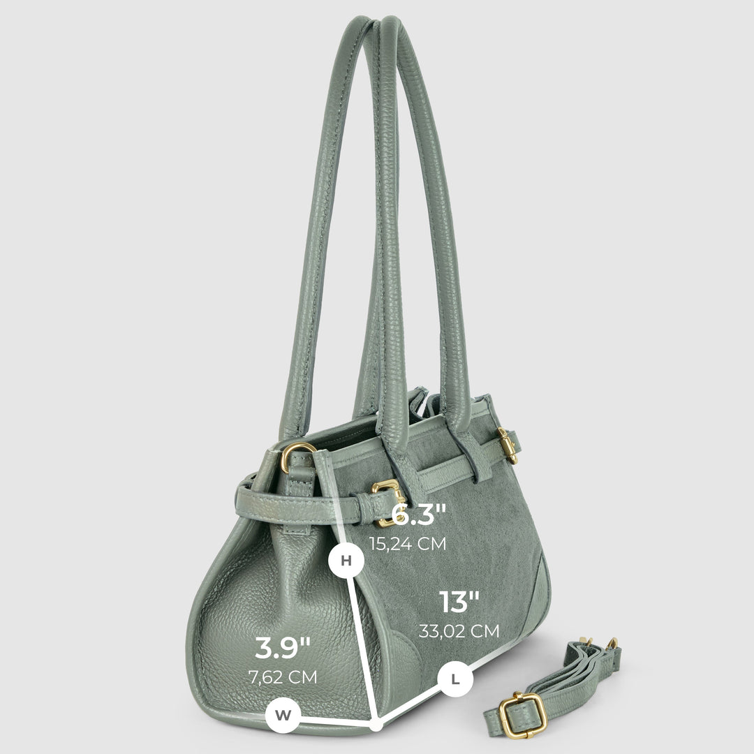 Italian Genuine Suede &amp; Full-Grain Leather Shoulder Bag | Lodi