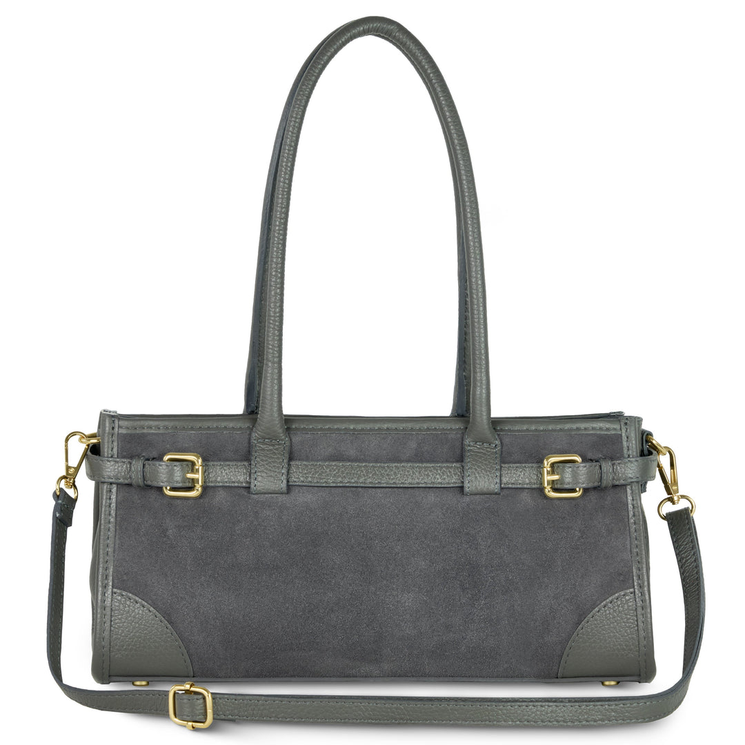 Italian Genuine Suede &amp; Full-Grain Leather Shoulder Bag | Lodi