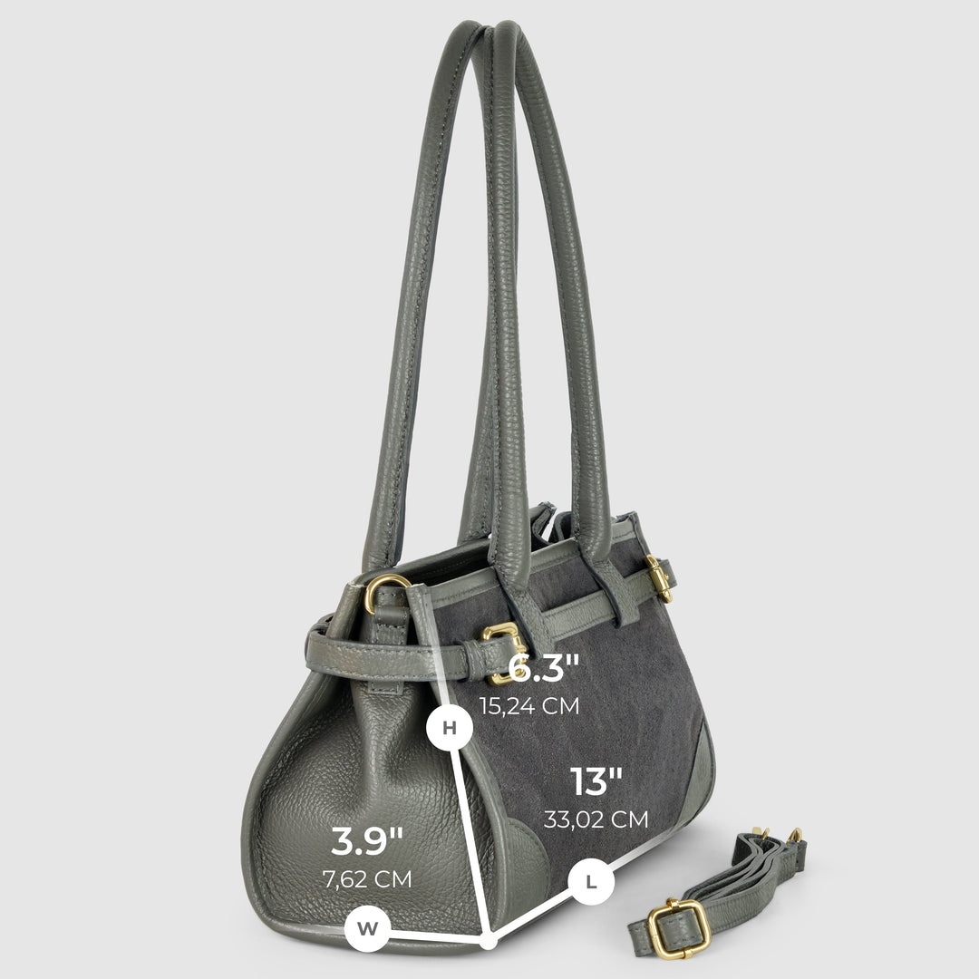 Italian Genuine Suede &amp; Full-Grain Leather Shoulder Bag | Lodi