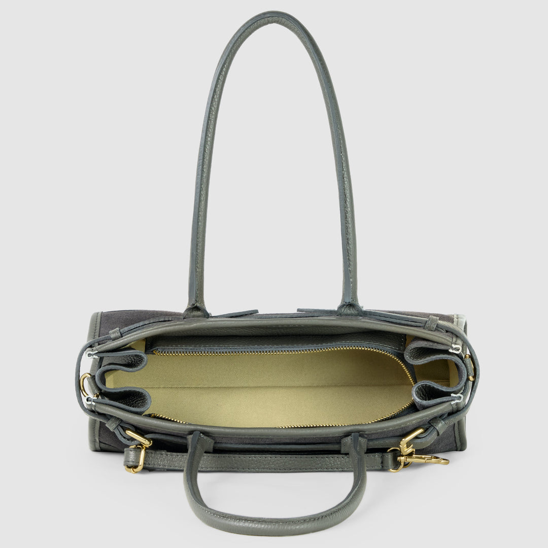 Italian Genuine Suede &amp; Full-Grain Leather Shoulder Bag | Lodi
