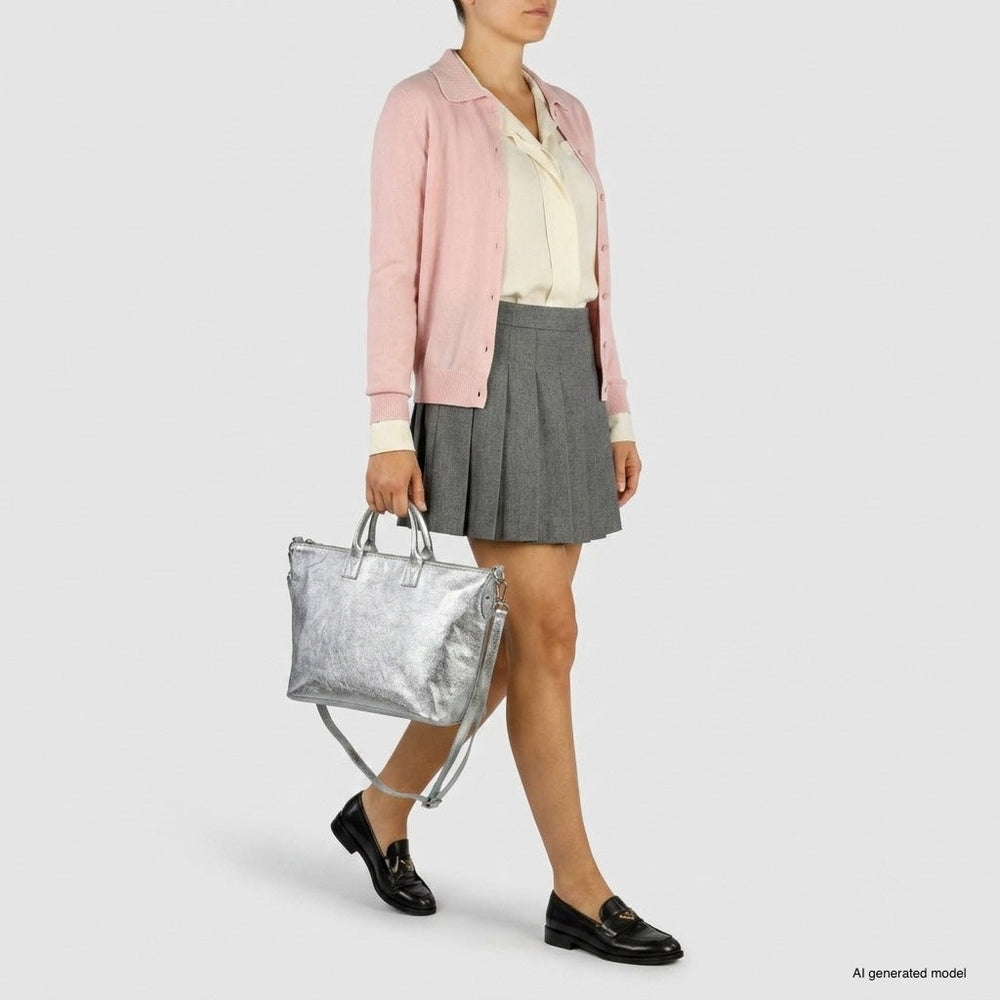 Italian Genuine Metallic Suede Top-Handle Bag | Padova from KADOU Boutique