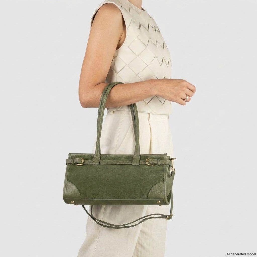 Italian Genuine Suede &amp; Full-Grain Leather Shoulder Bag | Lodi