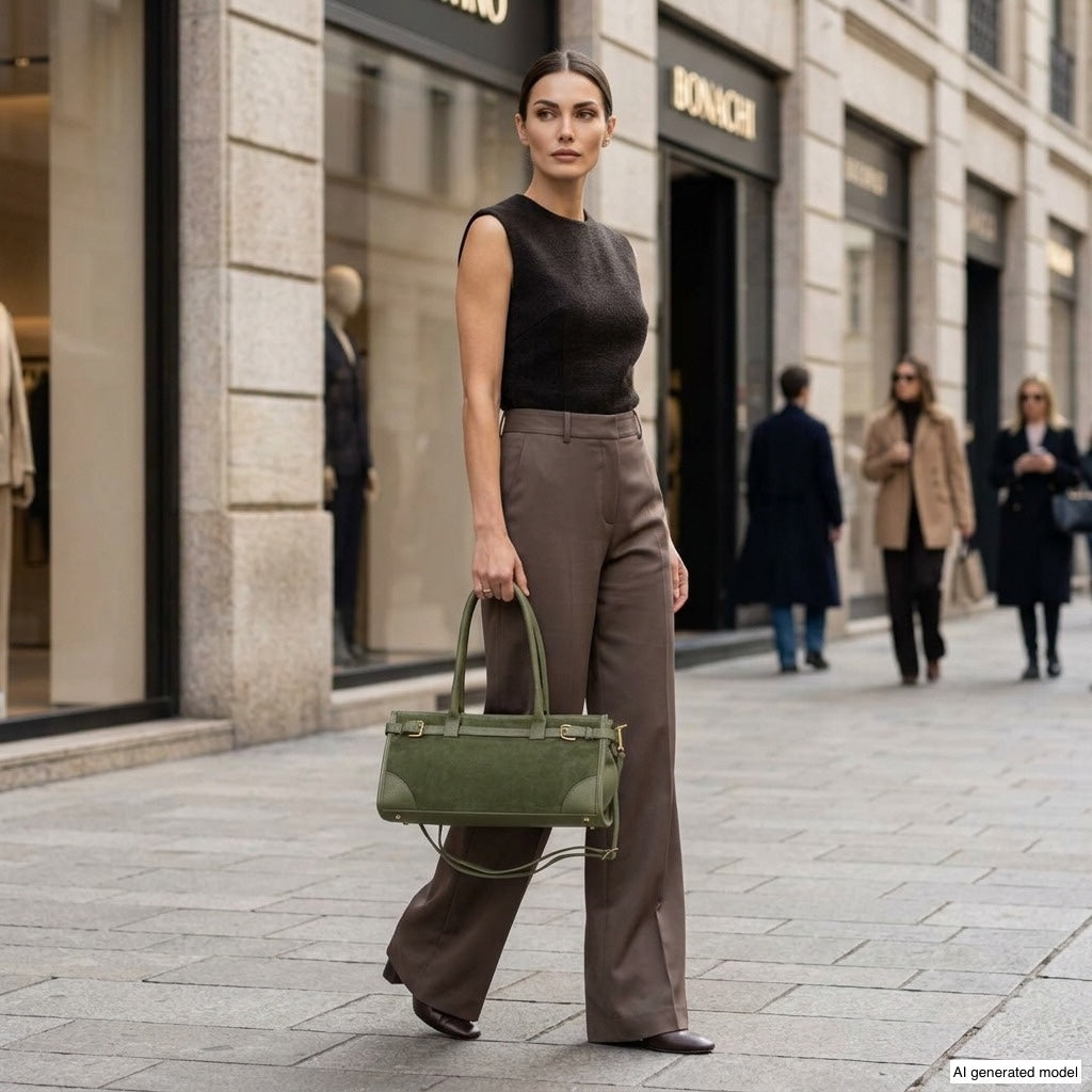 Italian Genuine Suede &amp; Full-Grain Leather Shoulder Bag | Lodi