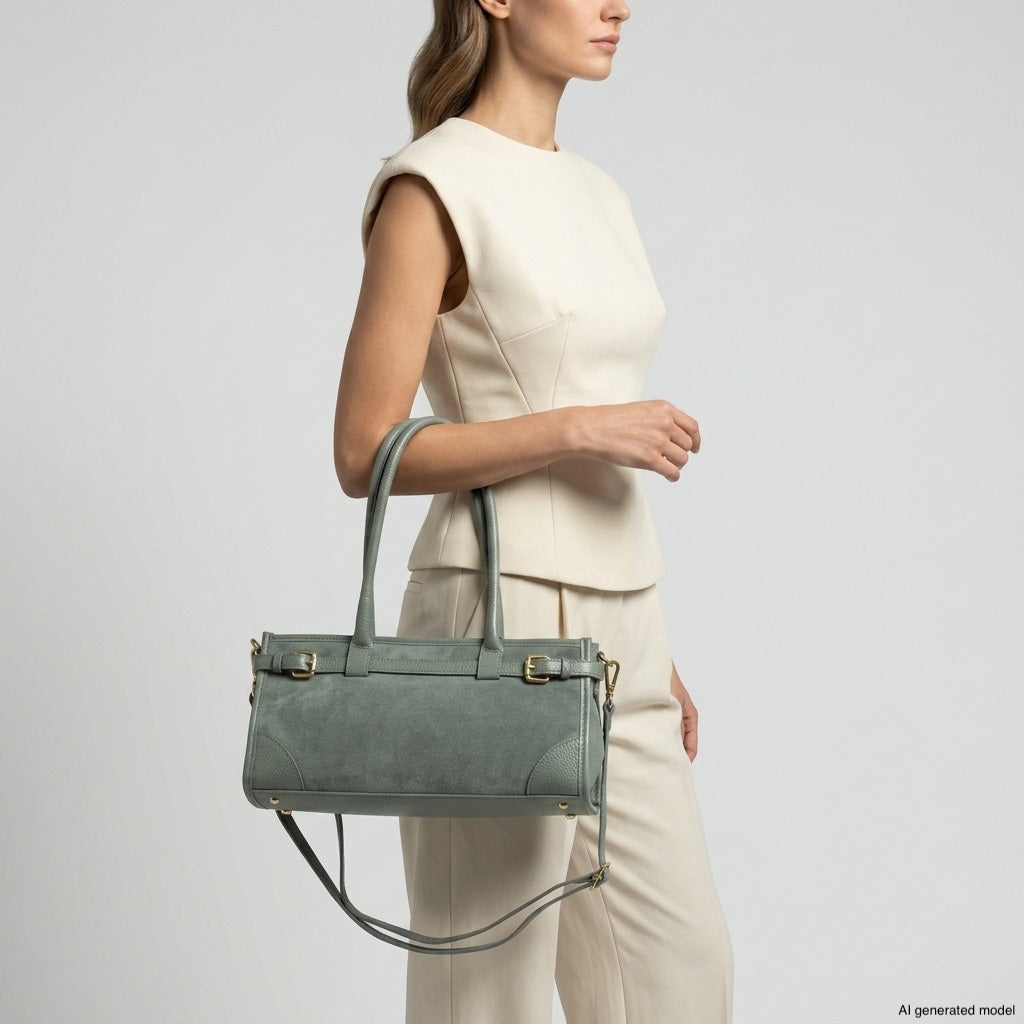Italian Genuine Suede &amp; Full-Grain Leather Shoulder Bag | Lodi
