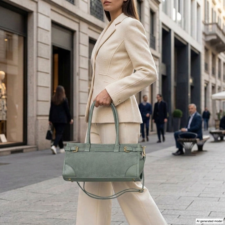 Italian Genuine Suede &amp; Full-Grain Leather Shoulder Bag | Lodi