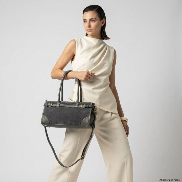Italian Genuine Suede &amp; Full-Grain Leather Shoulder Bag | Lodi