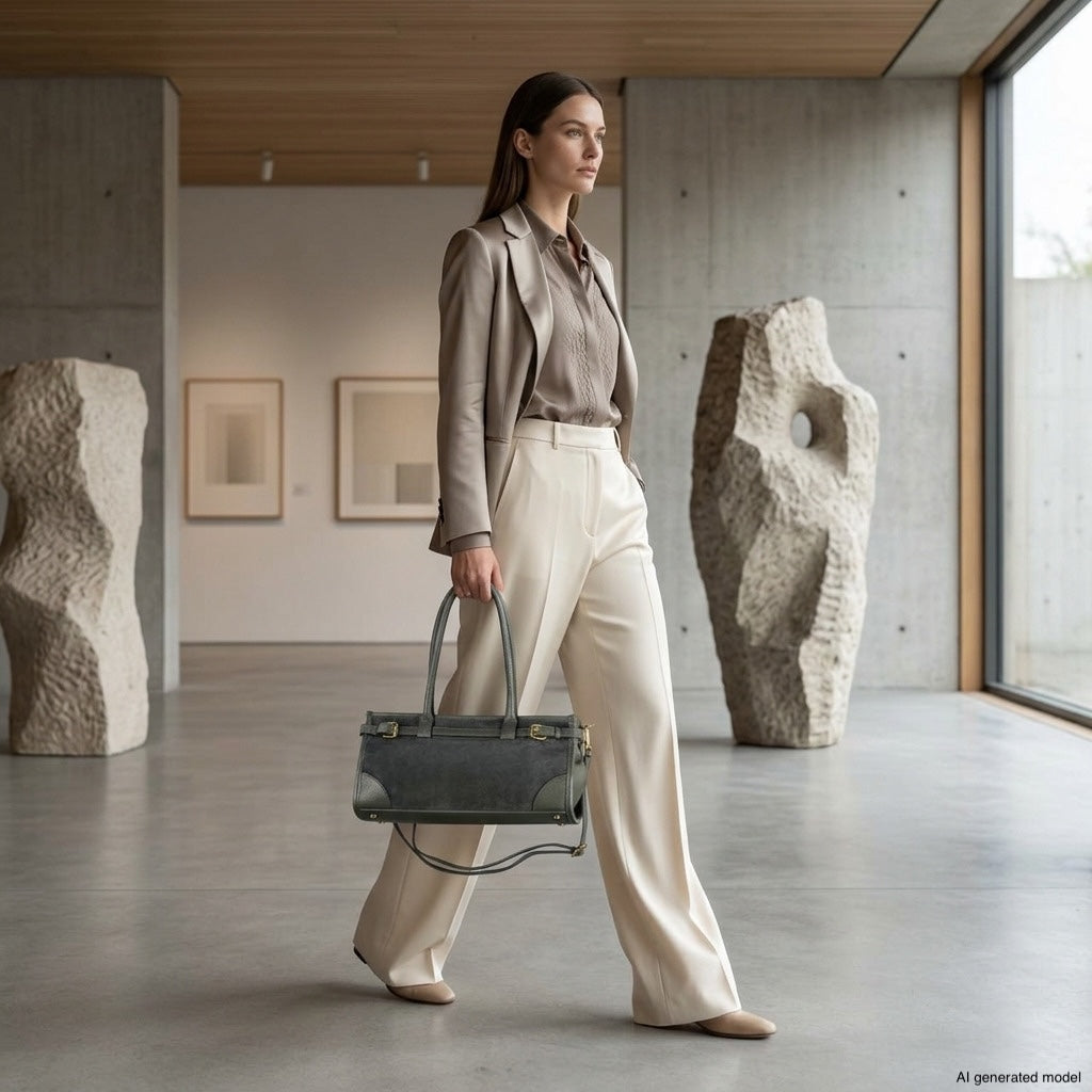 Italian Genuine Suede &amp; Full-Grain Leather Shoulder Bag | Lodi