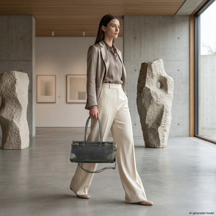 Italian Genuine Suede &amp; Full-Grain Leather Shoulder Bag | Lodi