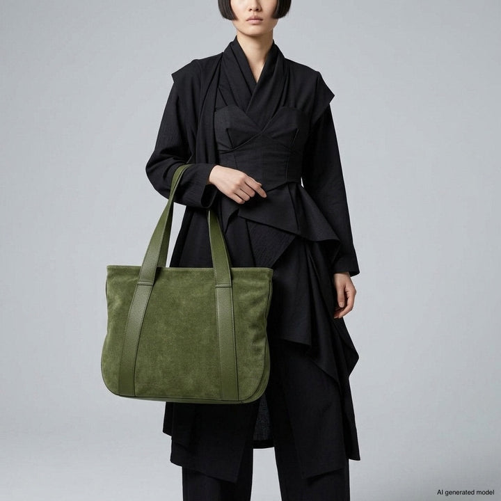Italian Genuine Suede &amp; Full-Grain Leather Tote Bag | Varese
