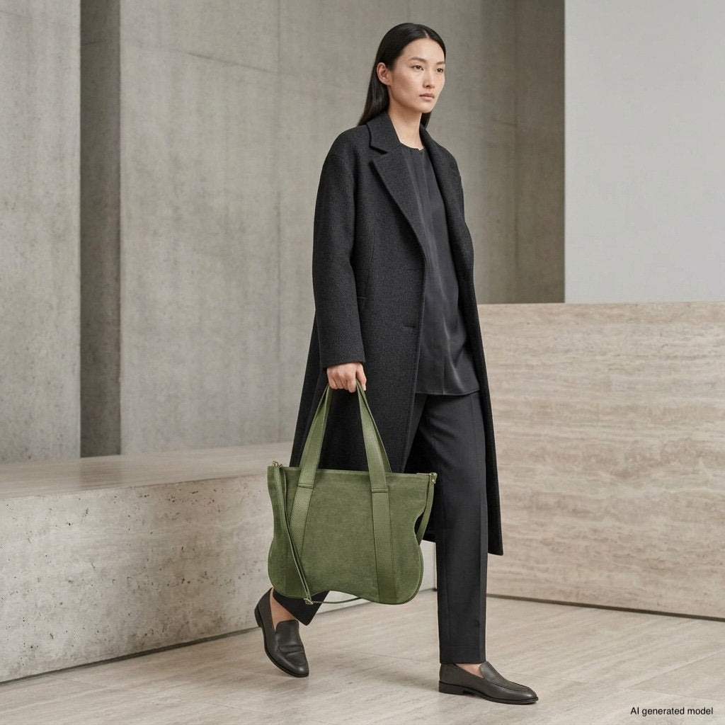 Italian Genuine Suede &amp; Full-Grain Leather Tote Bag | Varese