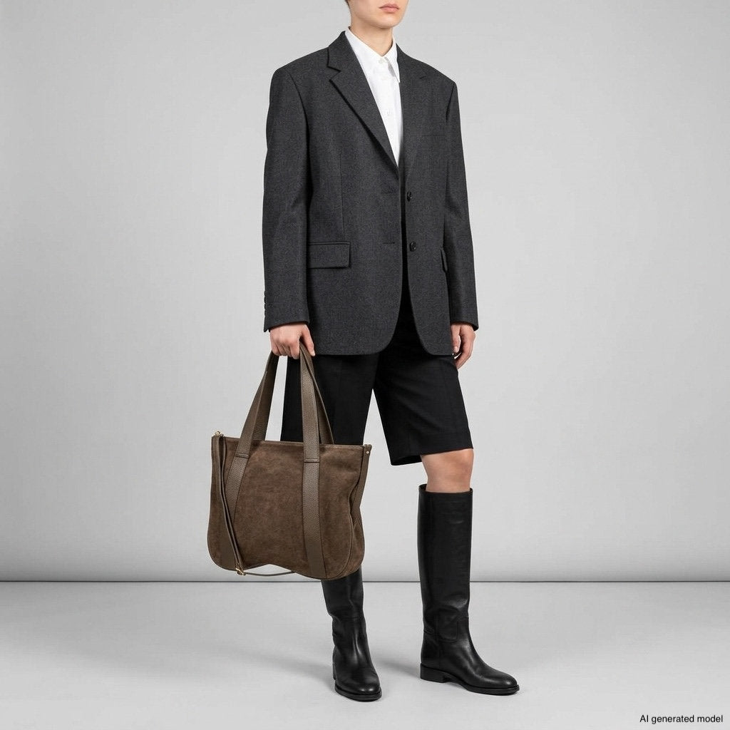 Italian Genuine Suede &amp; Full-Grain Leather Tote Bag | Varese
