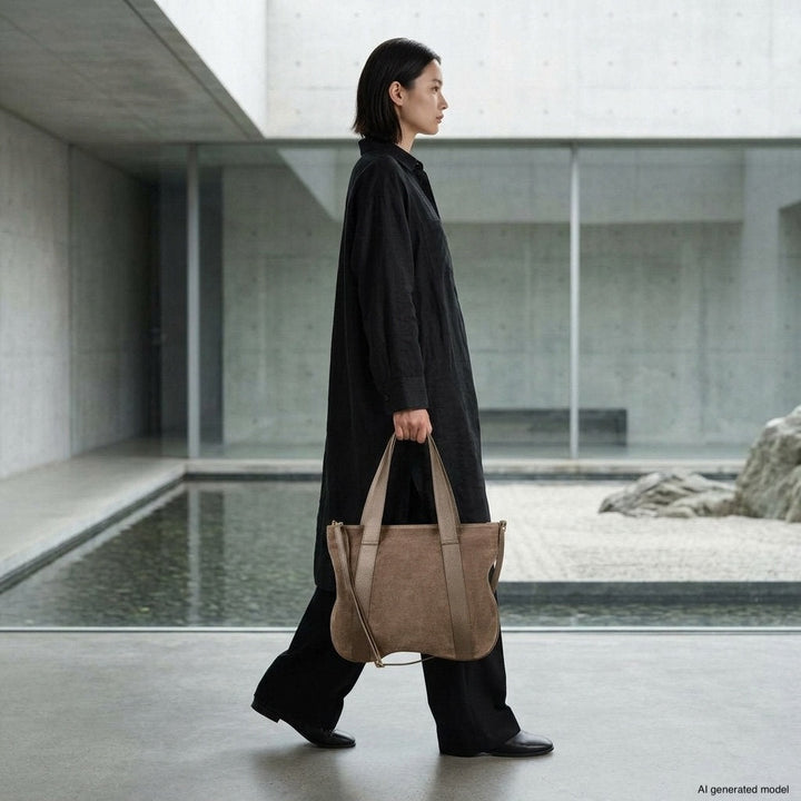 Italian Genuine Suede &amp; Full-Grain Leather Tote Bag | Varese