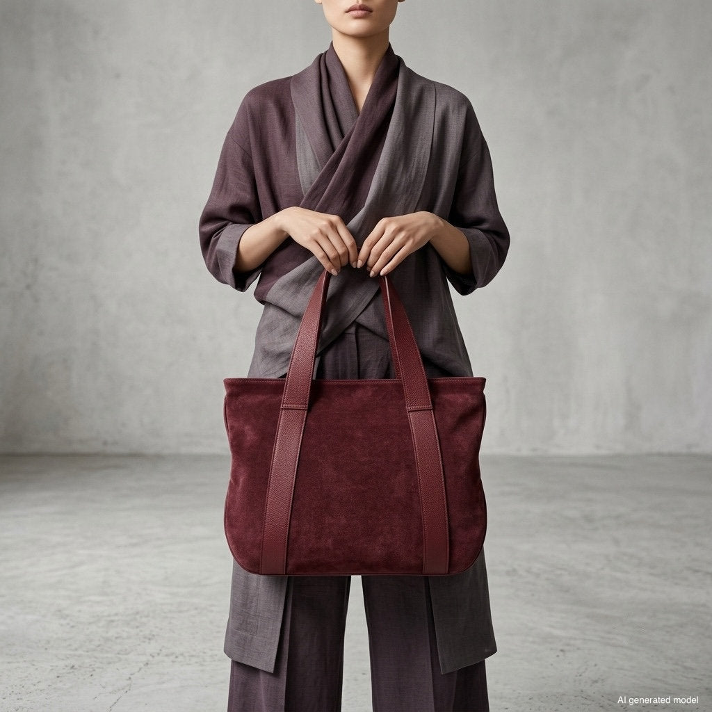 Italian Genuine Suede &amp; Full-Grain Leather Tote Bag | Varese