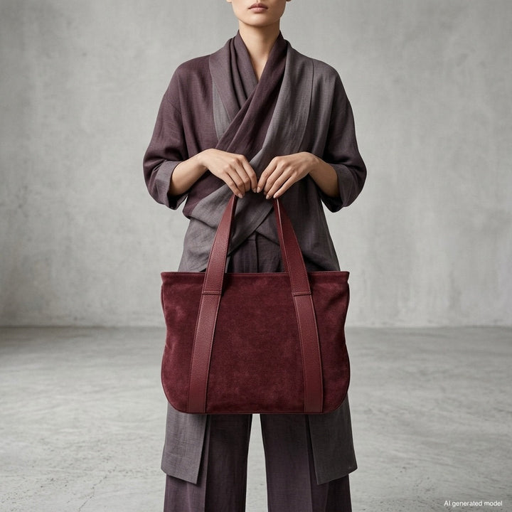 Italian Genuine Suede &amp; Full-Grain Leather Tote Bag | Varese