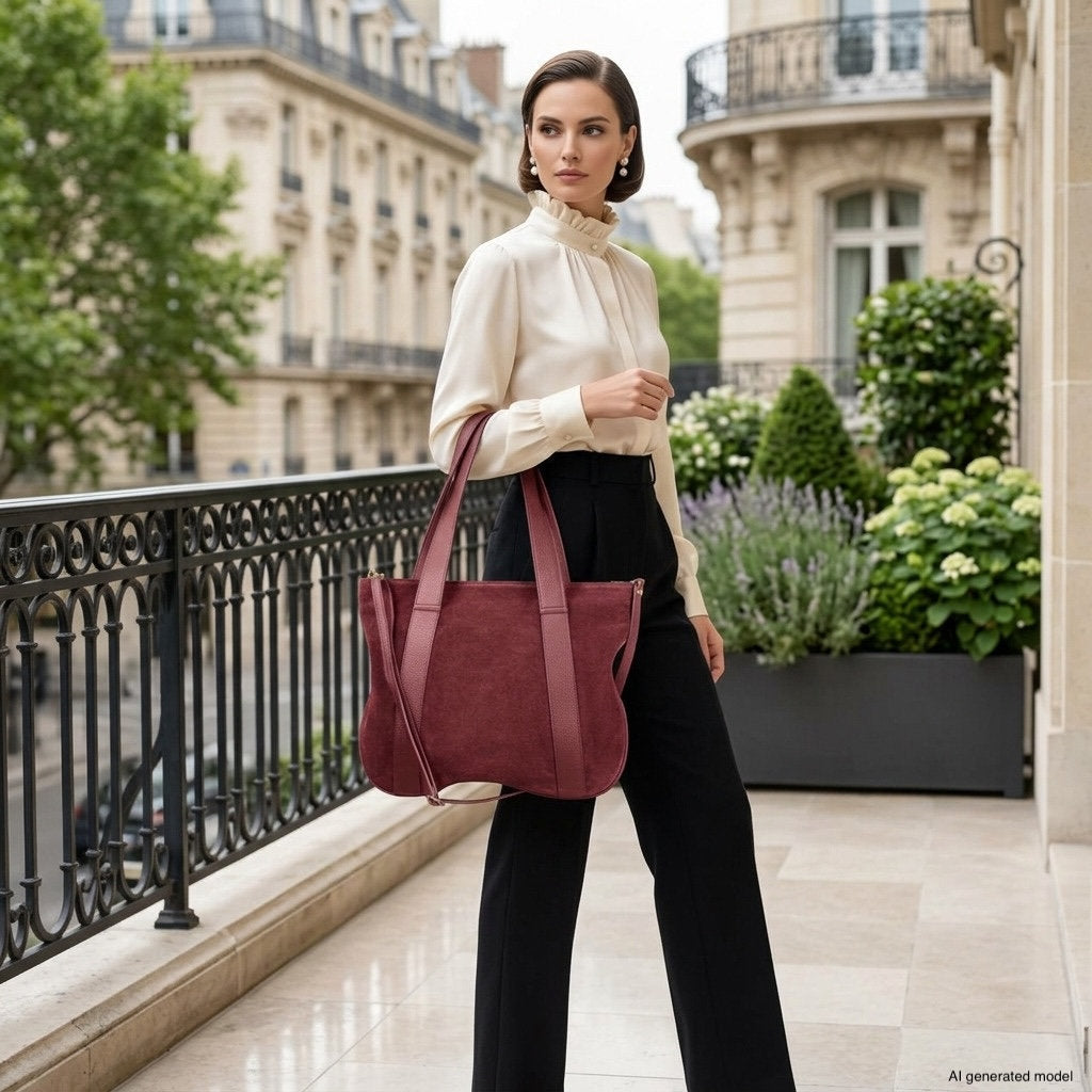 Italian Genuine Suede &amp; Full-Grain Leather Tote Bag | Varese