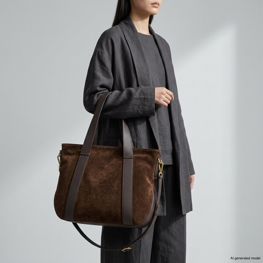 Italian Genuine Suede &amp; Full-Grain Leather Tote Bag | Varese