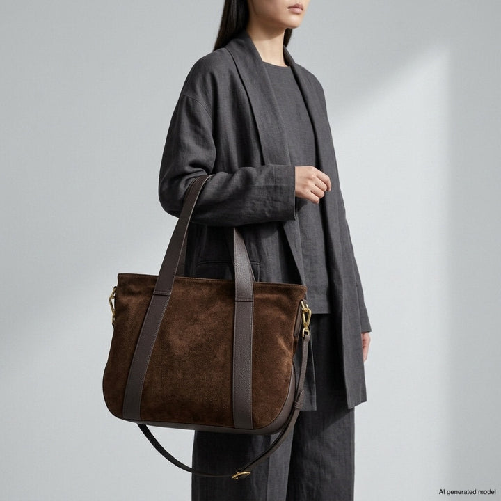 Italian Genuine Suede &amp; Full-Grain Leather Tote Bag | Varese