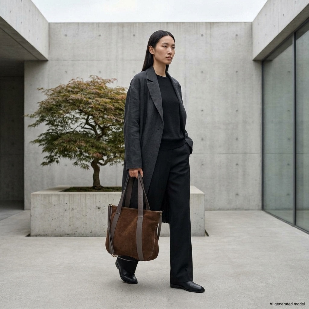 Italian Genuine Suede &amp; Full-Grain Leather Tote Bag | Varese