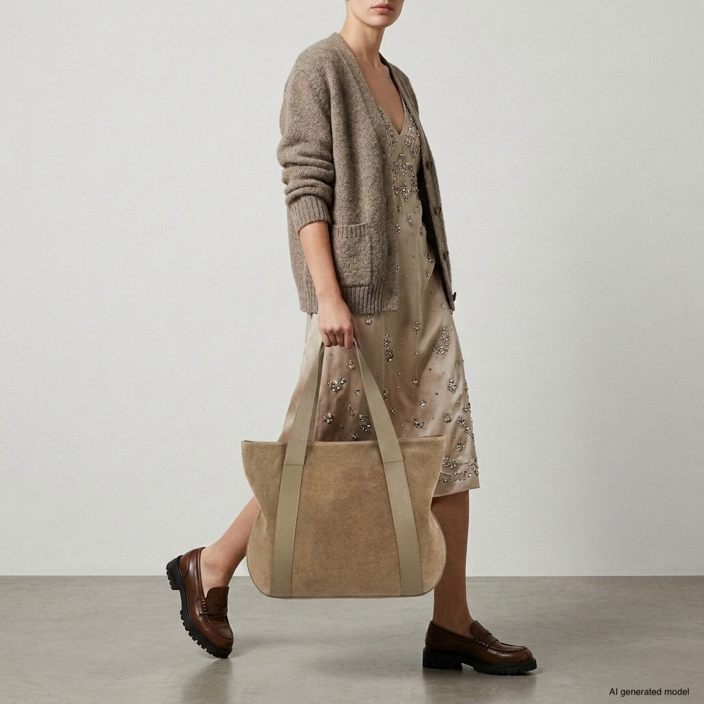 Italian Genuine Suede &amp; Full-Grain Leather Tote Bag | Varese