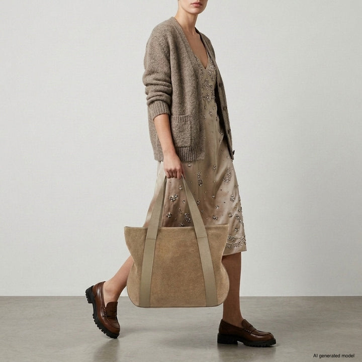 Italian Genuine Suede &amp; Full-Grain Leather Tote Bag | Varese