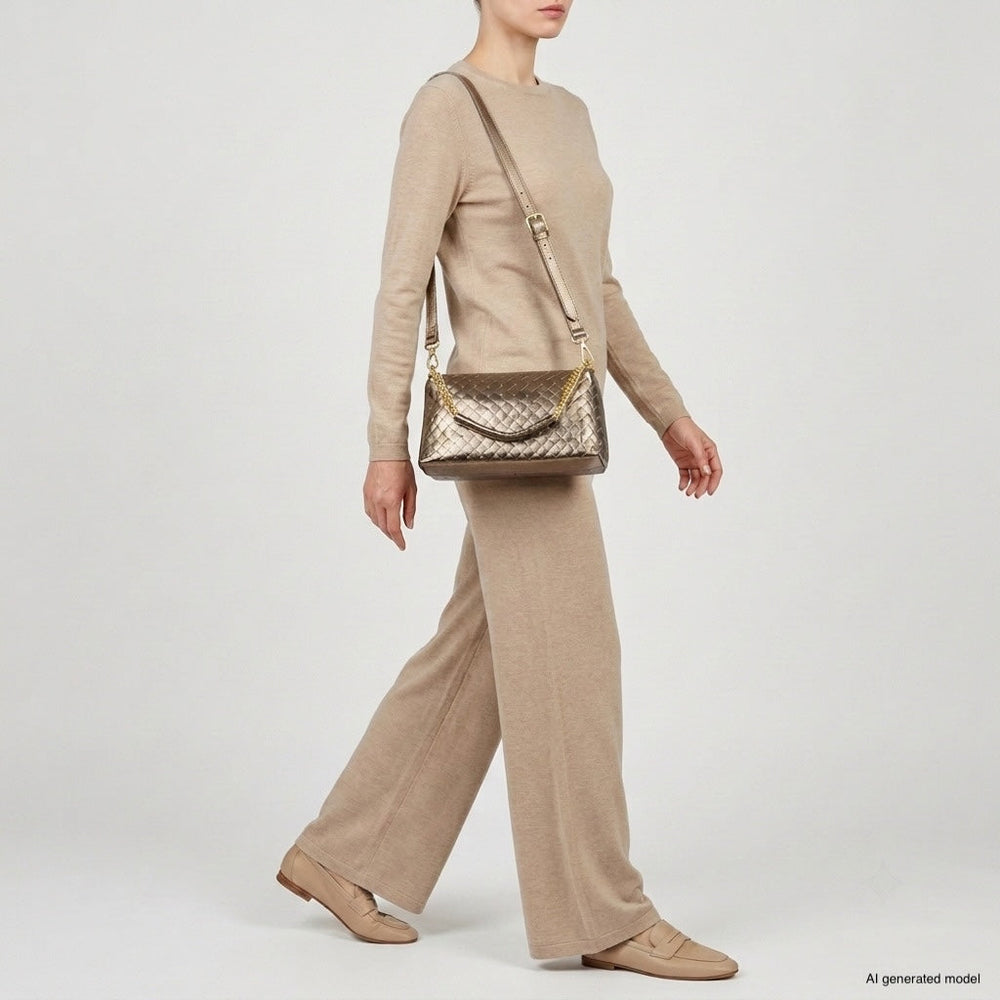 Italian Genuine Woven-Embossed Metallic Suede Crossbody Bag | Roma from KADOU Boutique