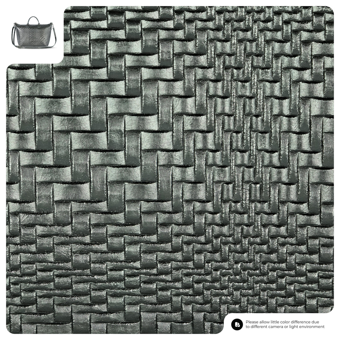 Italian Genuine Basketweave-Embossed Metallic Suede Top-Handle Bag | Treviso