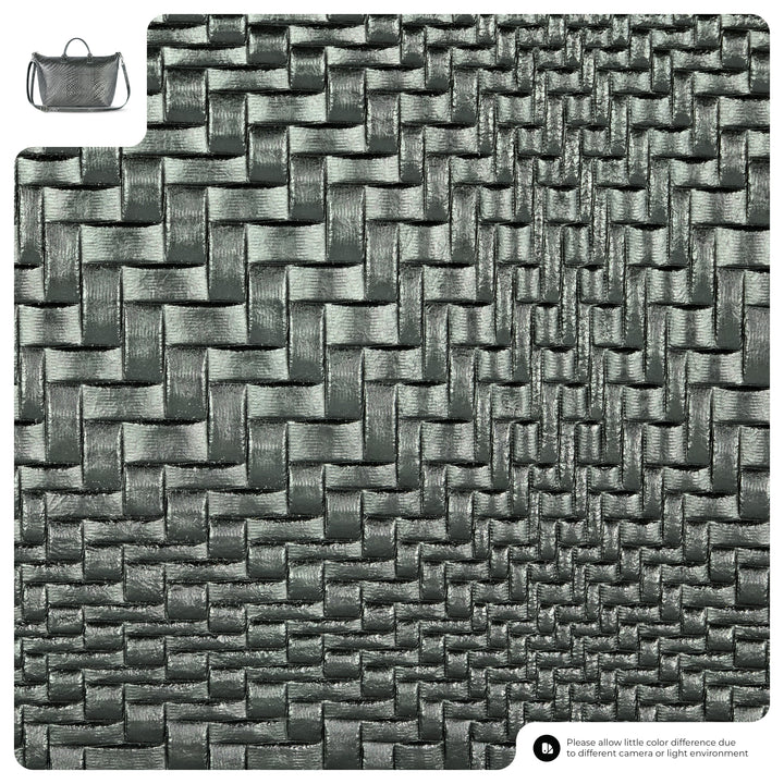 Italian Genuine Basketweave-Embossed Metallic Suede Top-Handle Bag | Treviso
