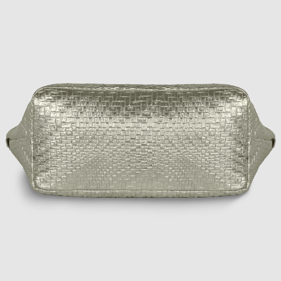 Italian Genuine Basketweave-Embossed Metallic Suede Top-Handle Bag | Treviso