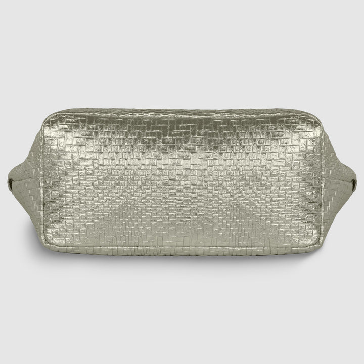 Italian Genuine Basketweave-Embossed Metallic Suede Top-Handle Bag | Treviso