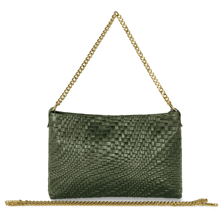 Italian Genuine Basketweave-Embossed Suede Crossbody Bag | Bergamo