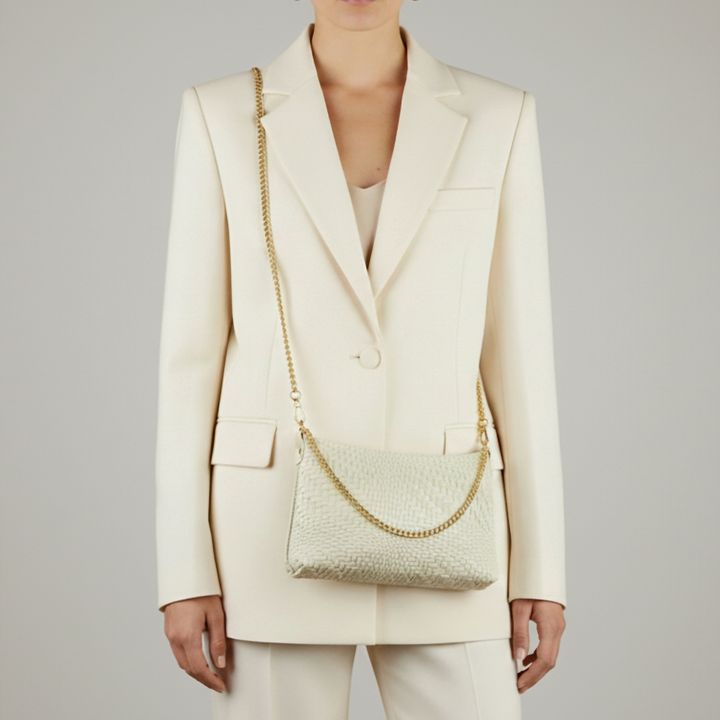 Italian Genuine Basketweave-Embossed Suede Crossbody Bag | Bergamo