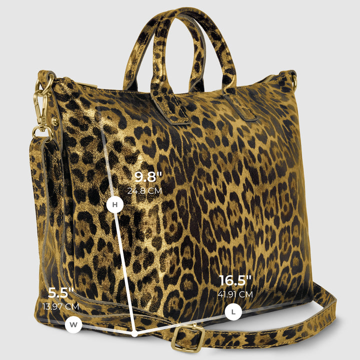 Italian Genuine Leopard-Print Metallic Suede Top-Handle Bag | Rimini