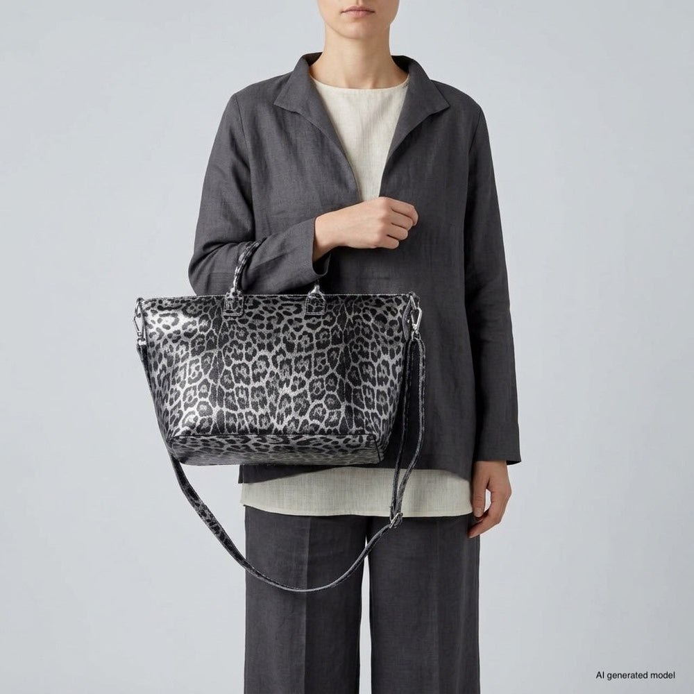 Italian Genuine Leopard-Print Metallic Suede Top-Handle Bag | Rimini from KADOU Boutique