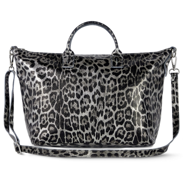 Italian Genuine Leopard-Print Metallic Suede Top-Handle Bag | Rimini