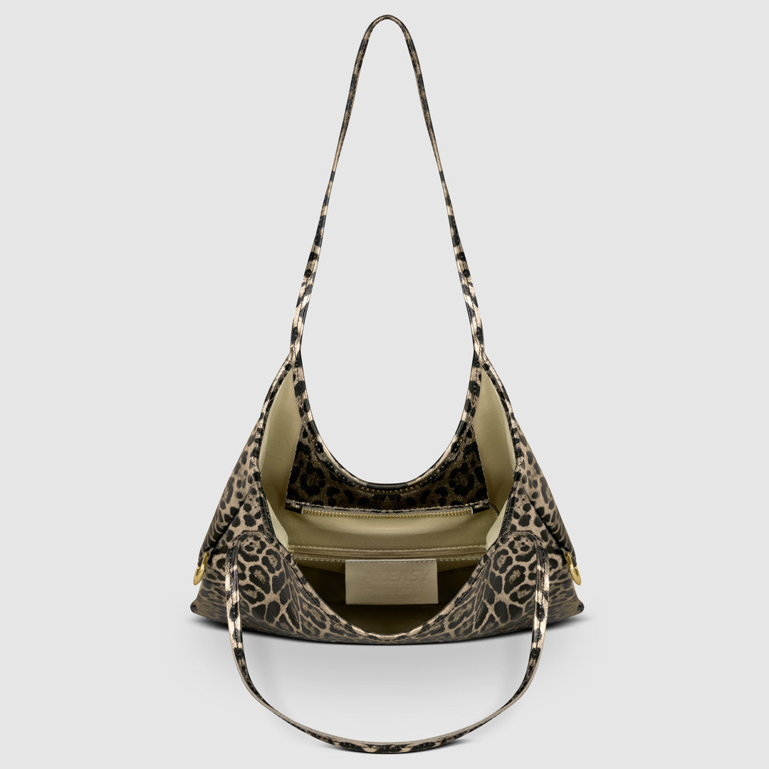 Italian Genuine Leopard-Print Metallic Suede Tote Bag | Catania