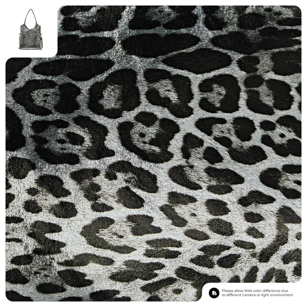 Italian Genuine Leopard-Print Metallic Suede Tote Bag | Catania