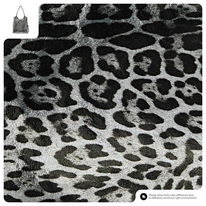 Italian Genuine Leopard-Print Metallic Suede Tote Bag | Catania