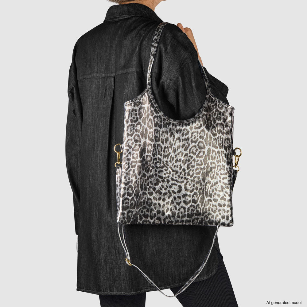 Italian Genuine Leopard-Print Metallic Suede Tote Bag | Catania from KADOU Boutique