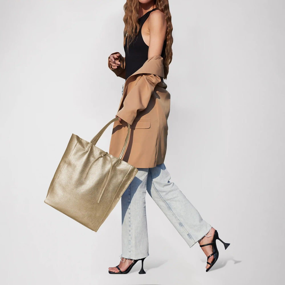 Italian Metallic Full-Grain Leather Tote Bag | Vinci from KADOU Boutique
