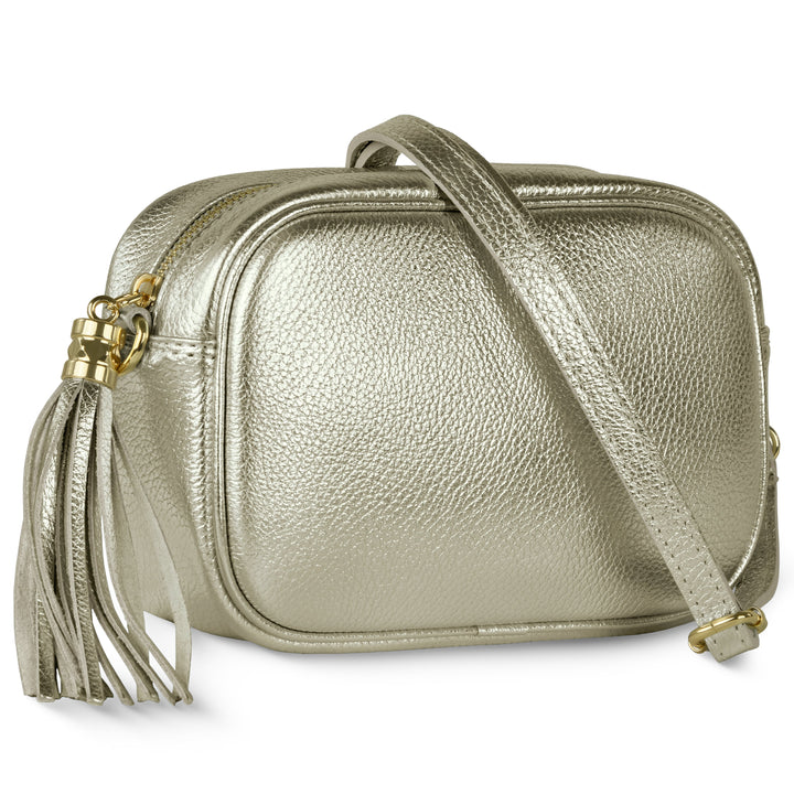 Italian Metallic Full-Grain Leather Crossbody Bag | Napoli