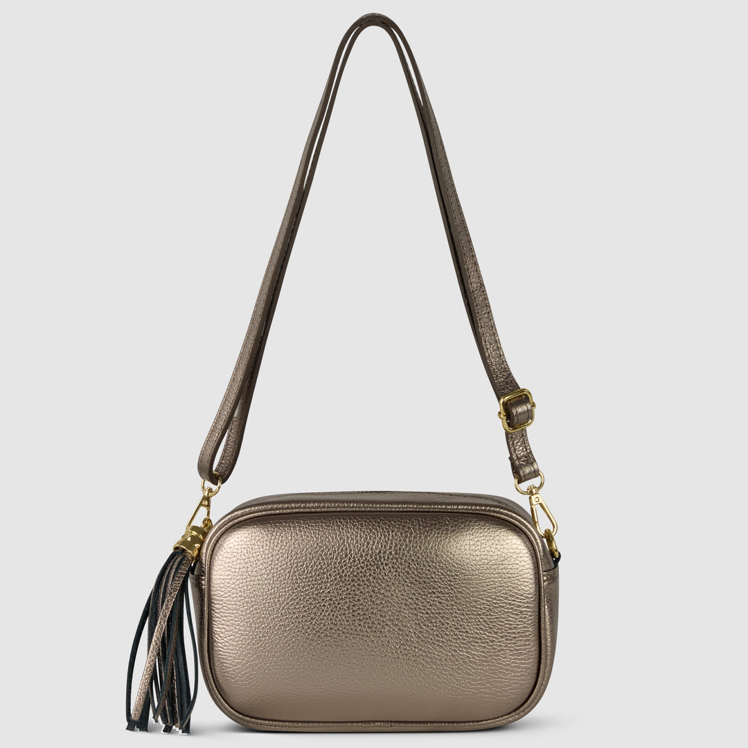Italian Metallic Full-Grain Leather Crossbody Bag | Napoli