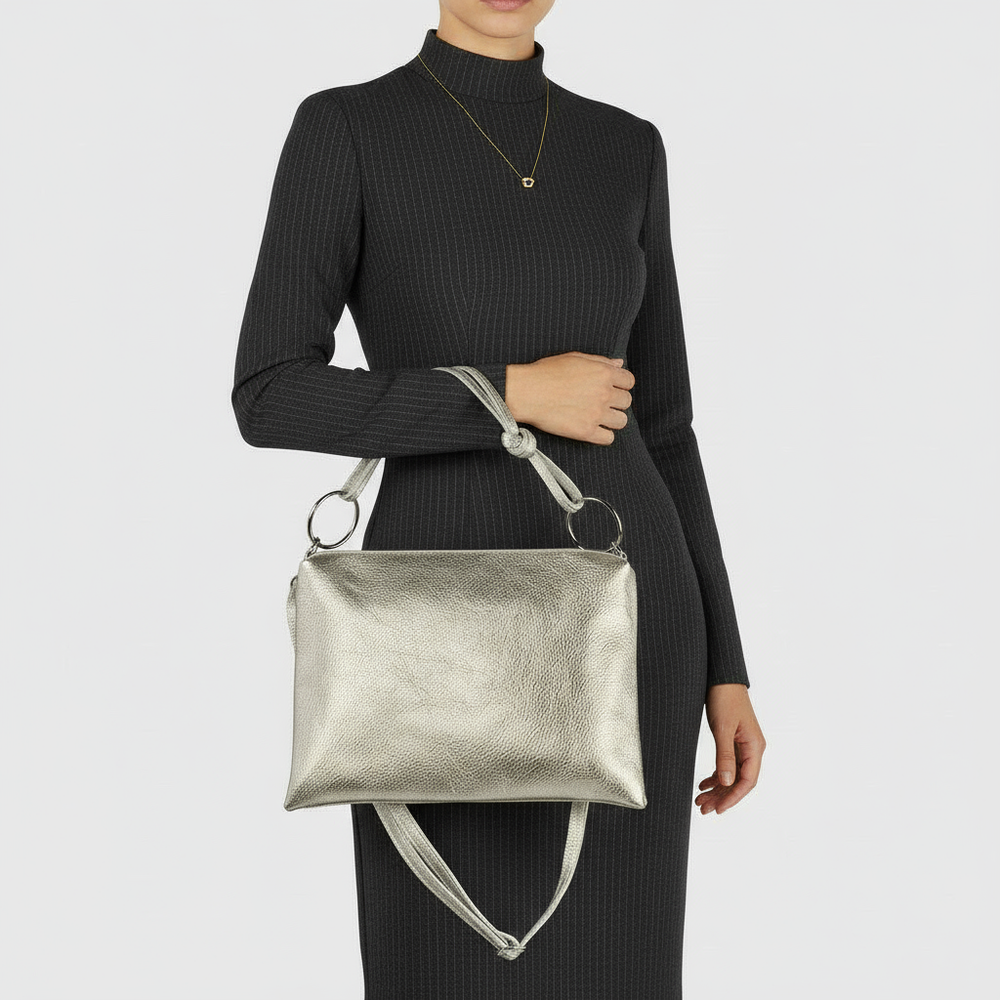 Italian Metallic Full-Grain Leather Shoulder Bag | Prato from KADOU Boutique