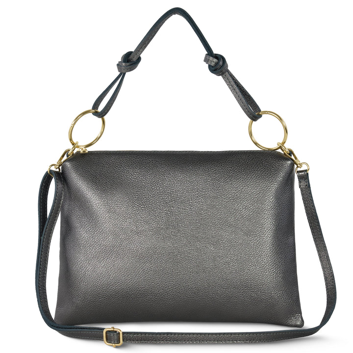 Italian Metallic Full-Grain Leather Shoulder Bag | Prato
