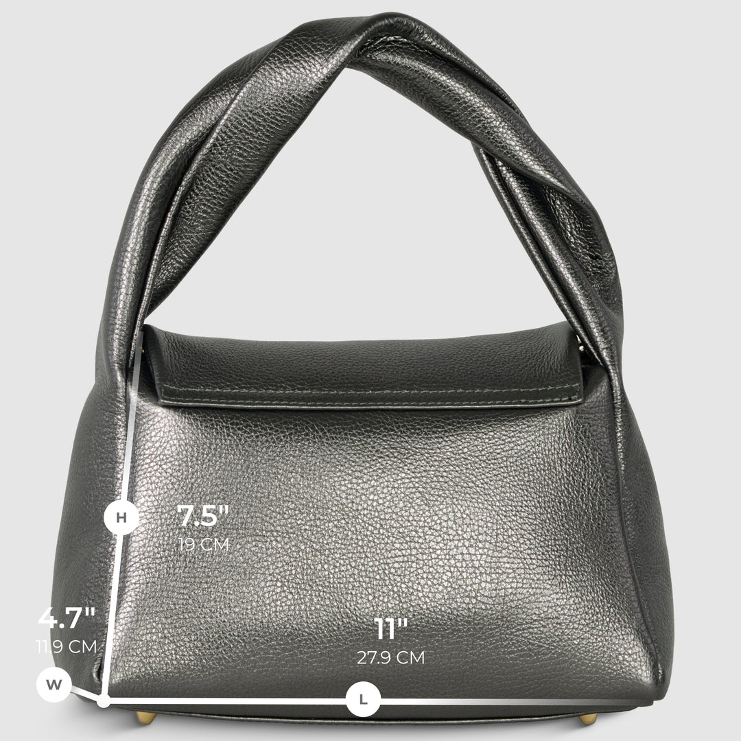 Italian Metallic Full-Grain Leather Top-Handle Bag | Trieste