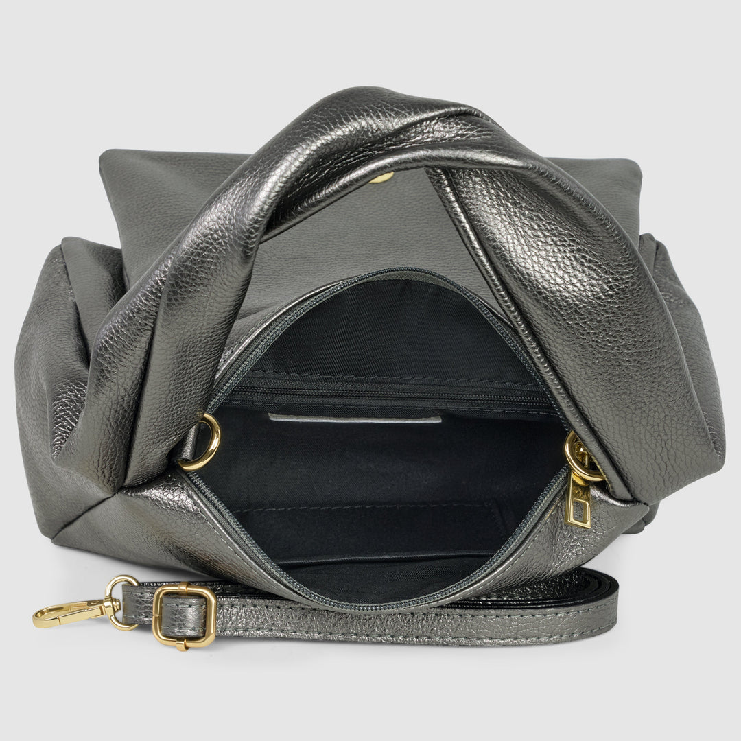 Italian Metallic Full-Grain Leather Top-Handle Bag | Trieste