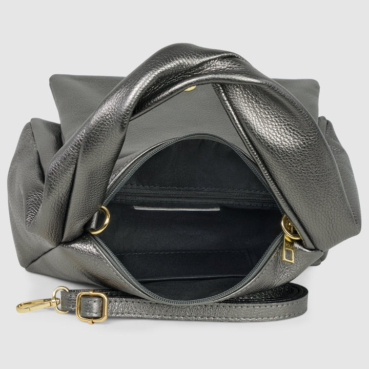 Italian Metallic Full-Grain Leather Top-Handle Bag | Trieste