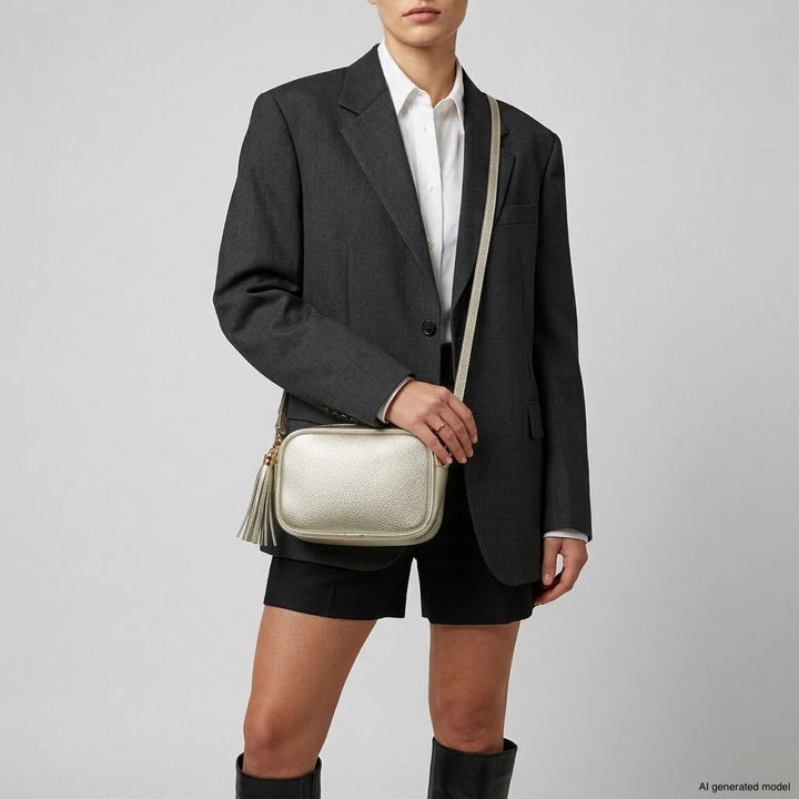 Italian Metallic Full-Grain Leather Crossbody Bag | Napoli