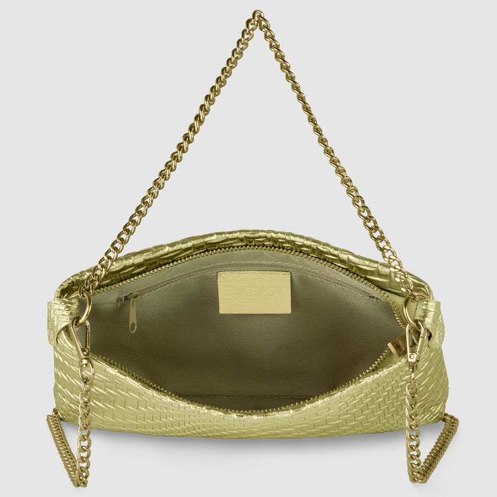Italian Genuine Basketweave-Embossed Metallic Suede Crossbody Bag | Bari
